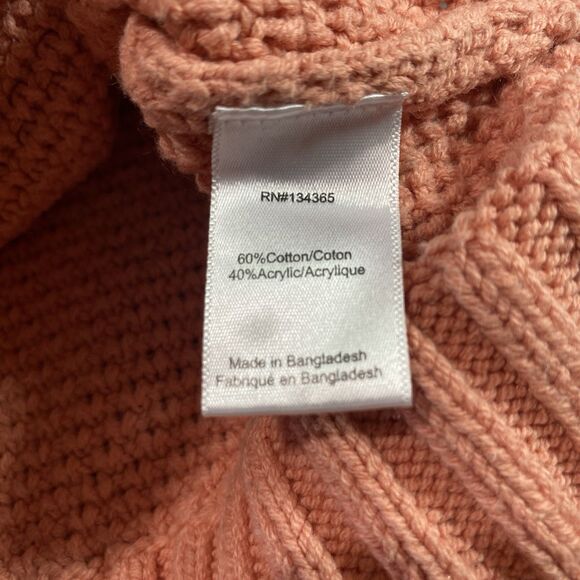 ANDREA JOVINE Sweater Waffle Knit Boat Neck 3/4 Sleeve Cotton Womens L Peach - Picture 9 of 10